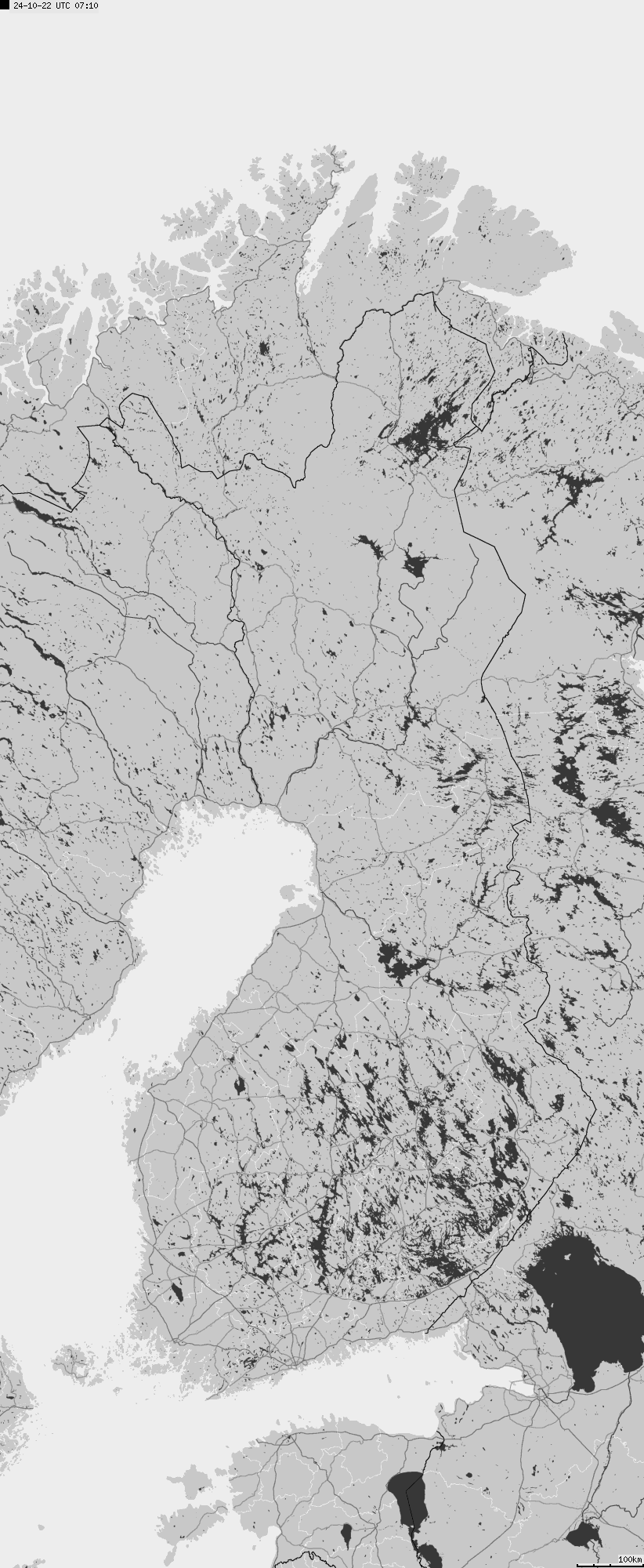 Mapa wyładowań atmosferycznych na obszarze Finlandii