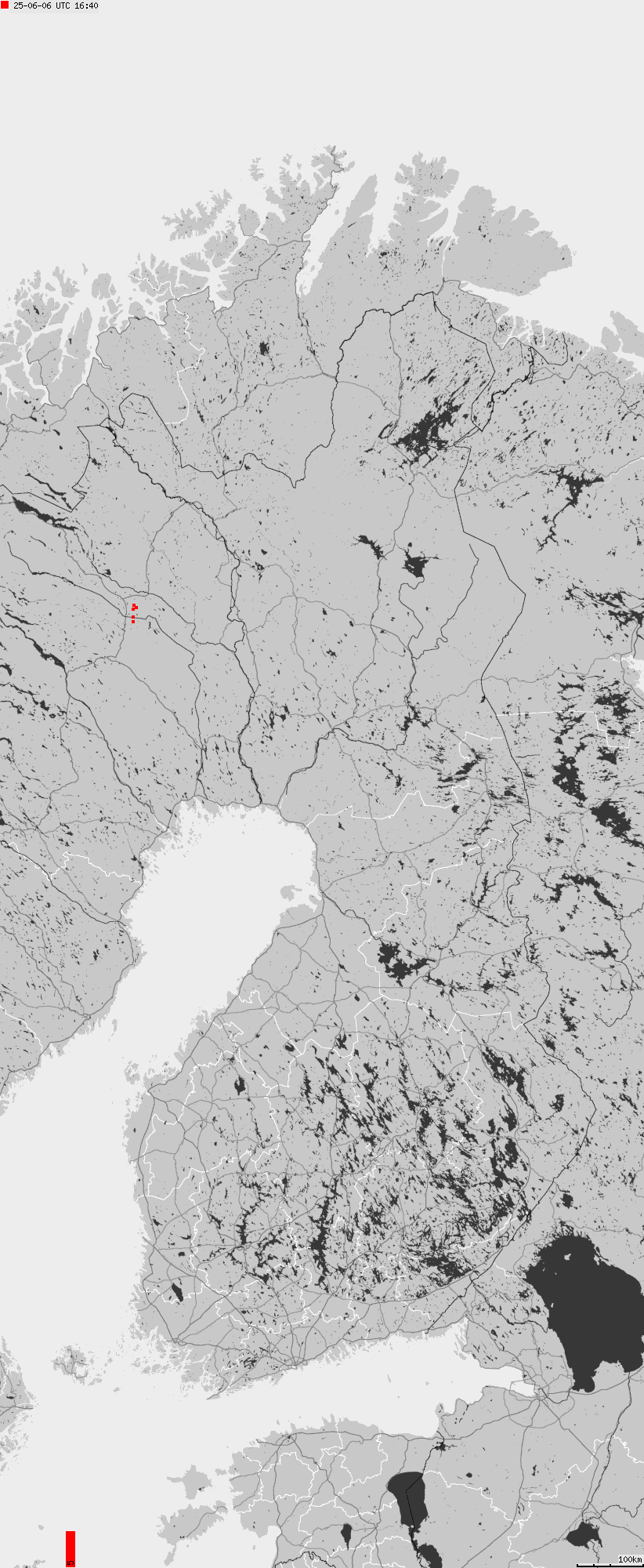 Map of lightnings across Finland