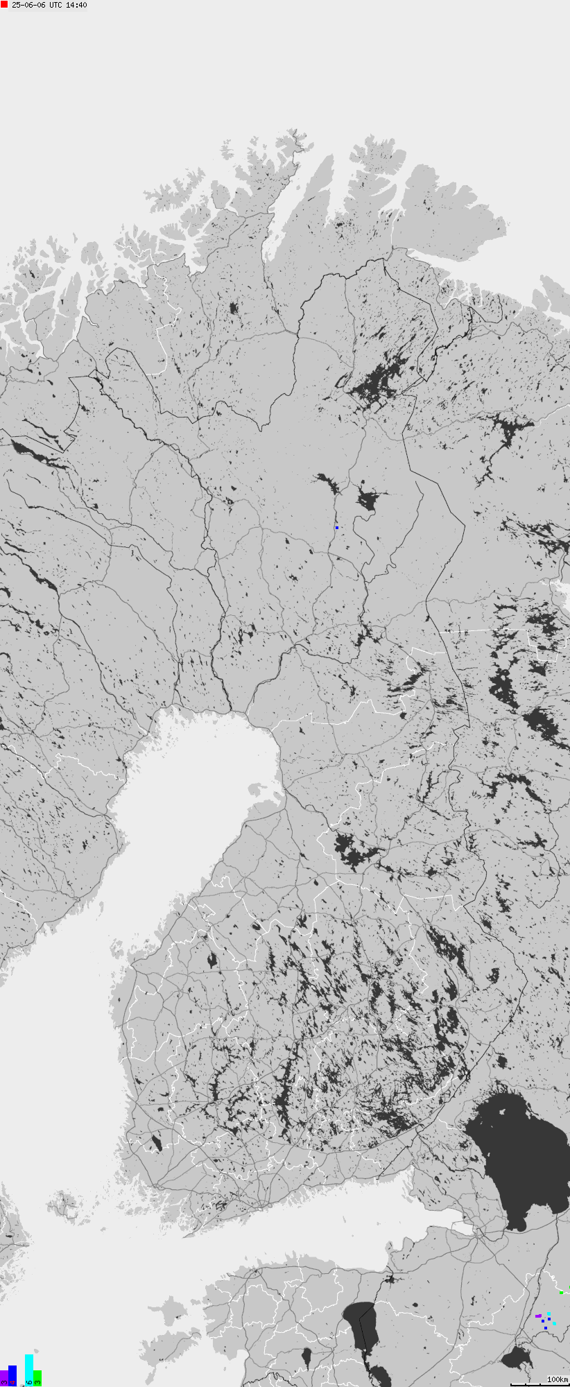 Map of lightnings across Finland
