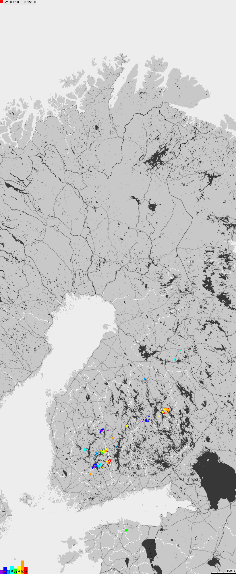 Map of lightnings across Finland