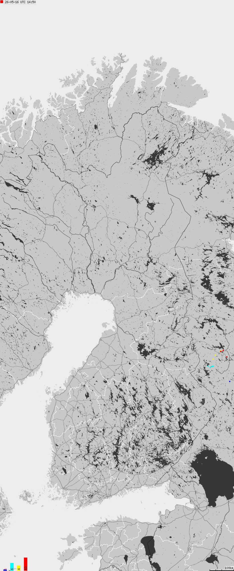 Map of lightnings across Finland