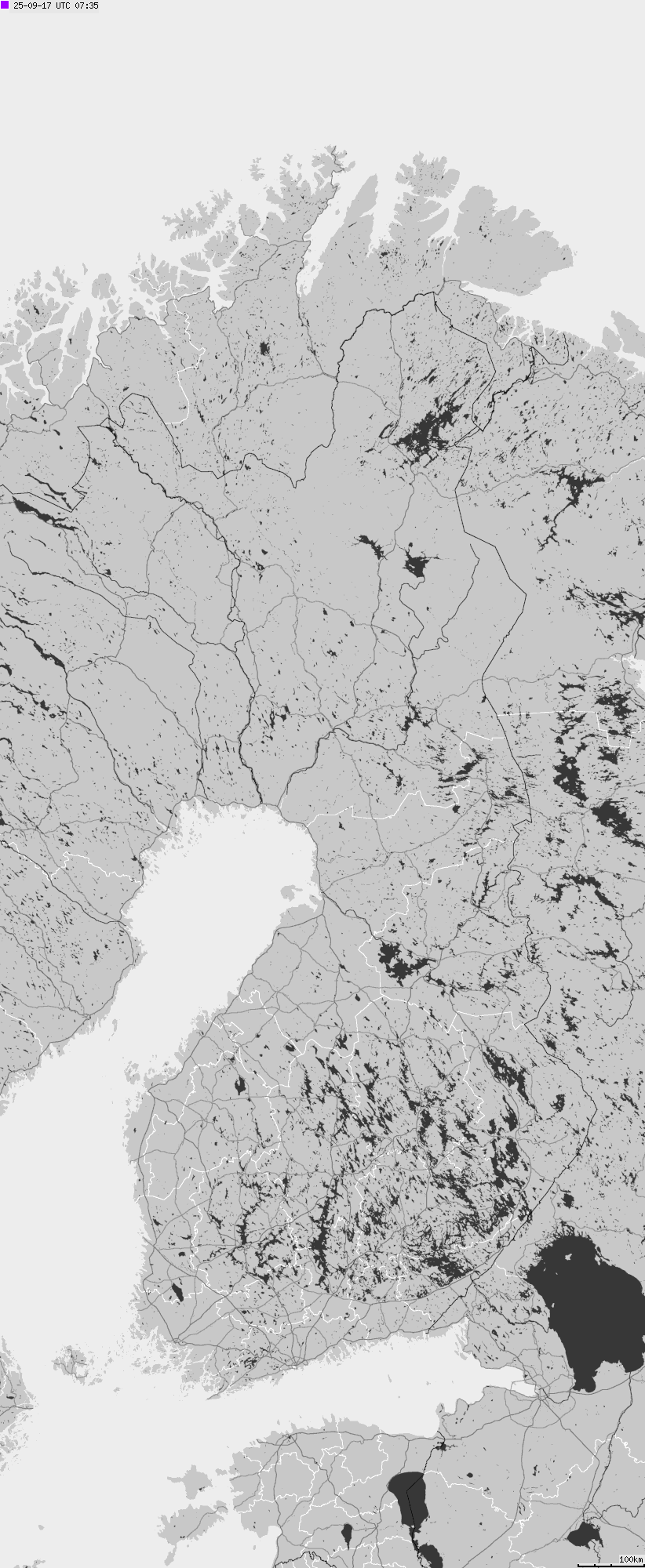 Mapa wyładowań atmosferycznych na obszarze Finlandii