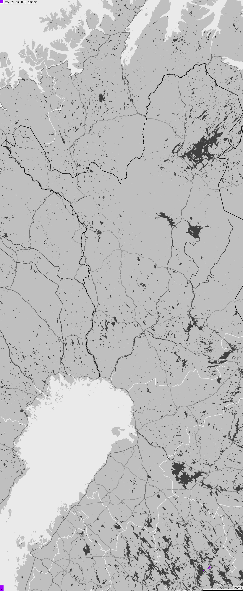 Mapa wyładowań atmosferycznych na obszarze Finlandii