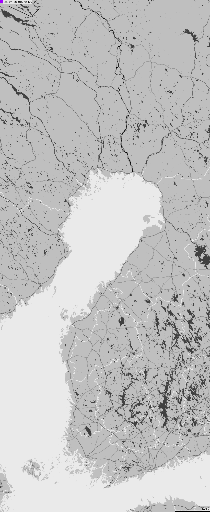 Mapa wyładowań atmosferycznych na obszarze Finlandii