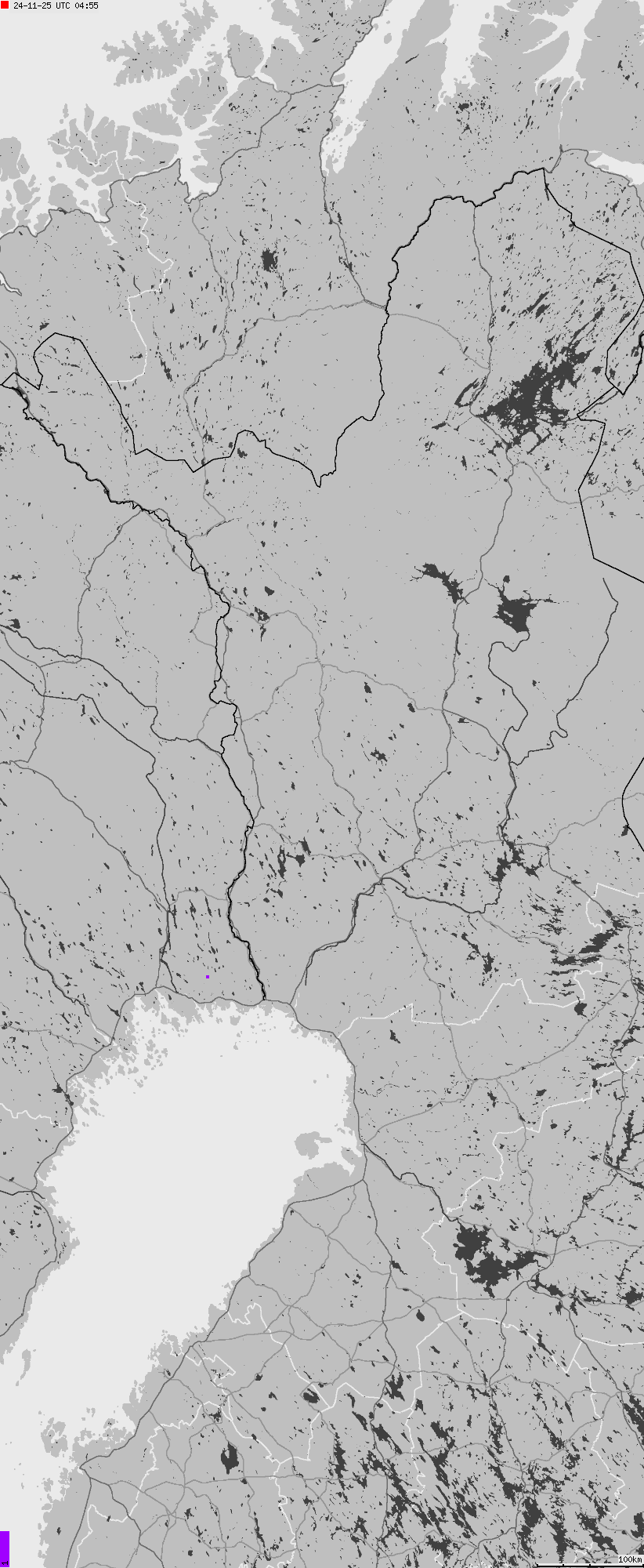 Mapa wyładowań atmosferycznych na obszarze Finlandii