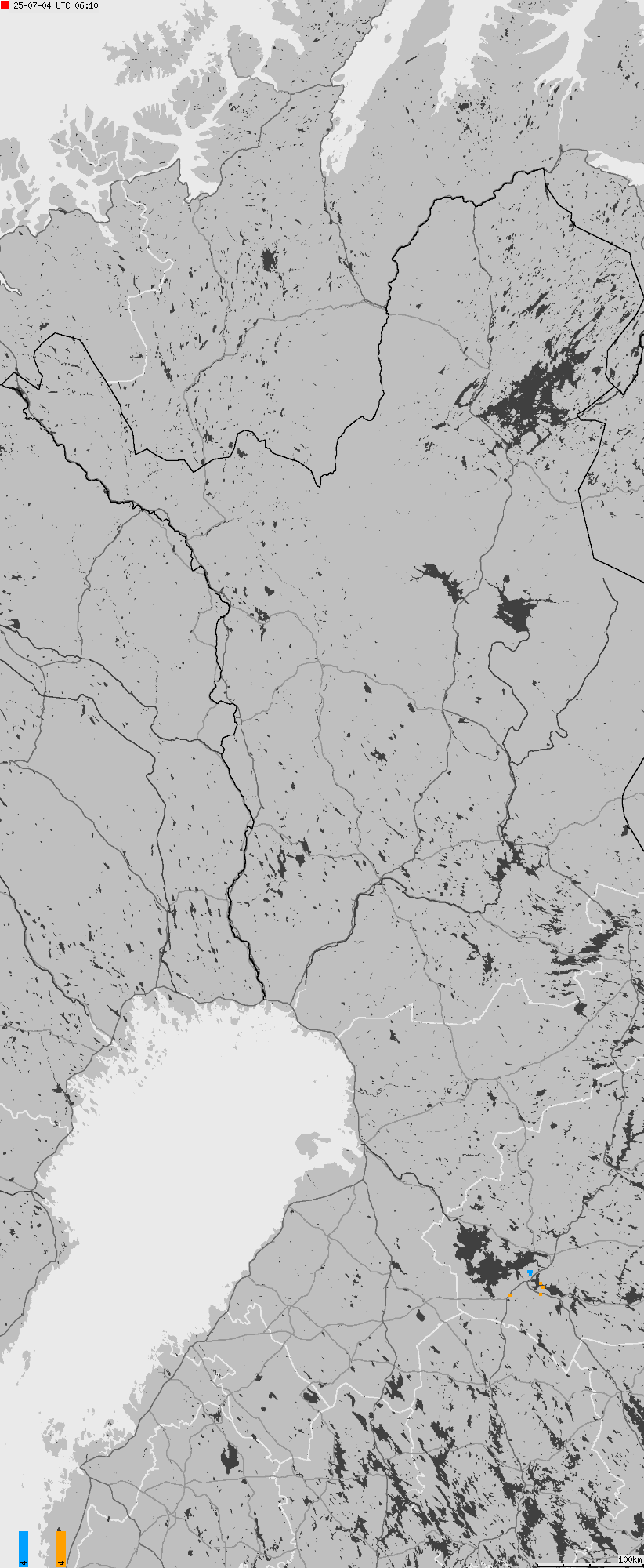 Map of lightnings across Finland