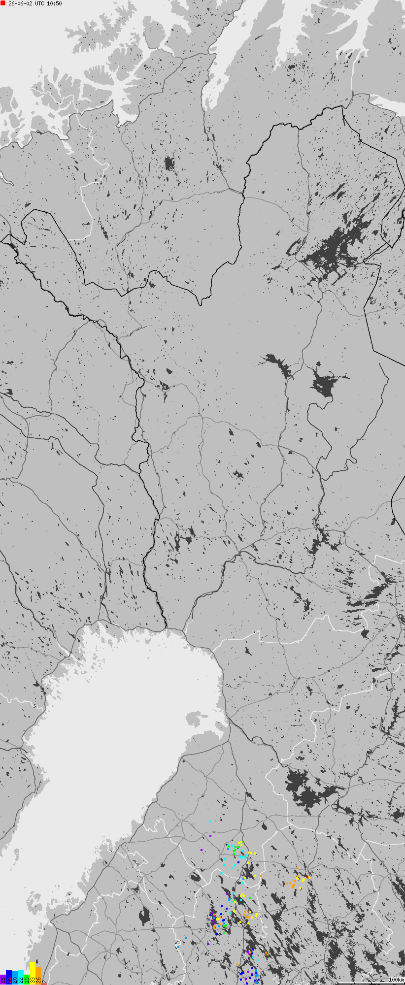 Map of lightnings across Finland