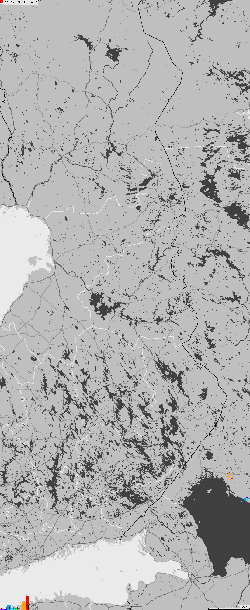 Map of lightnings across Finland