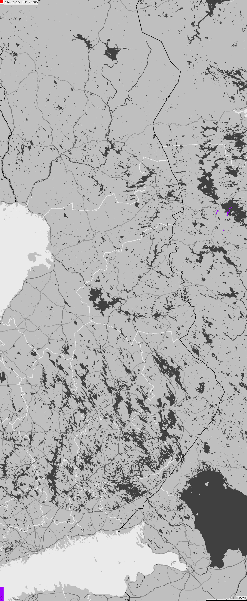 Map of lightnings across Finland