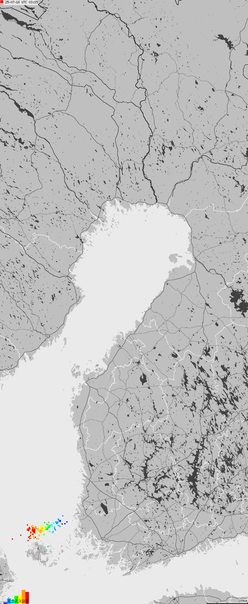Map of lightnings across Finland