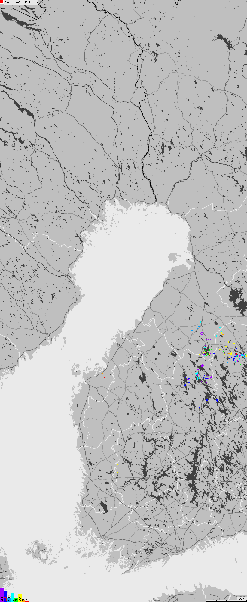 Map of lightnings across Finland