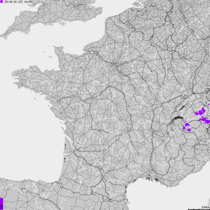 Mapa wyładowań atmosferycznych Francji