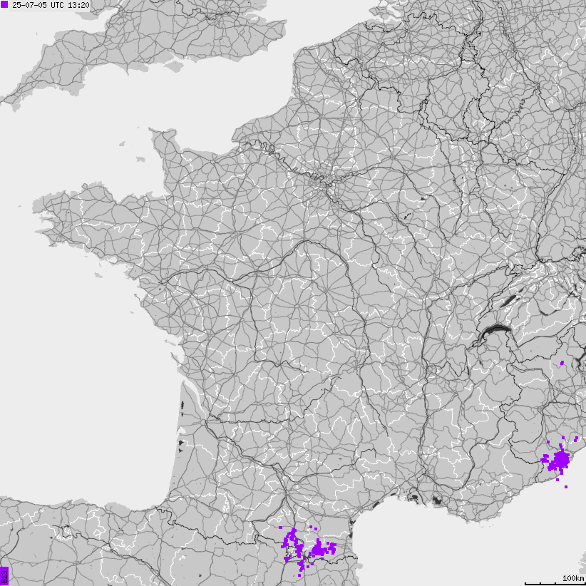 Map of lightnings France