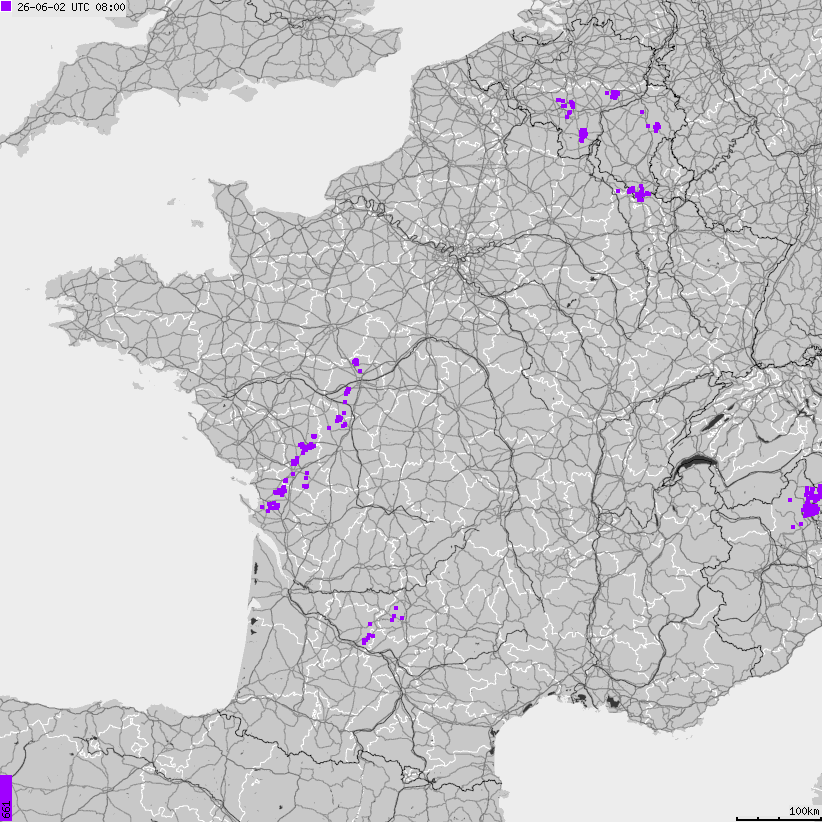 Map of lightnings France