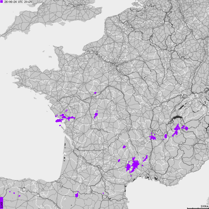 Map of lightnings France