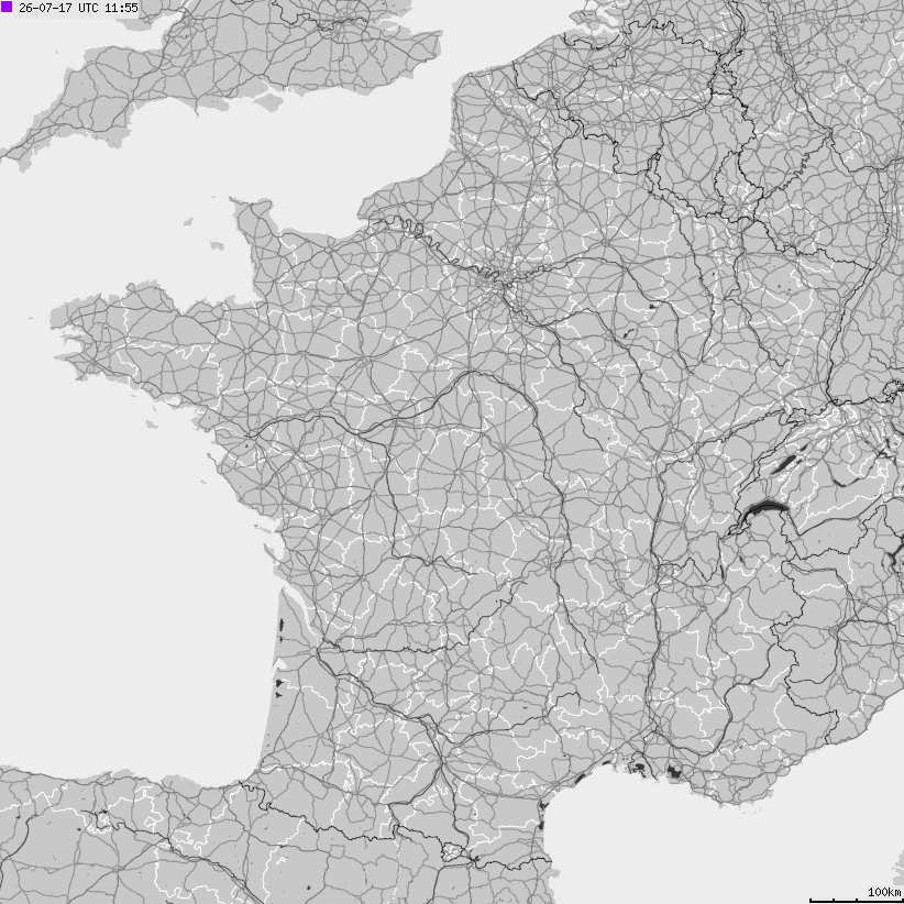 Mapa wyładowań atmosferycznych Francji