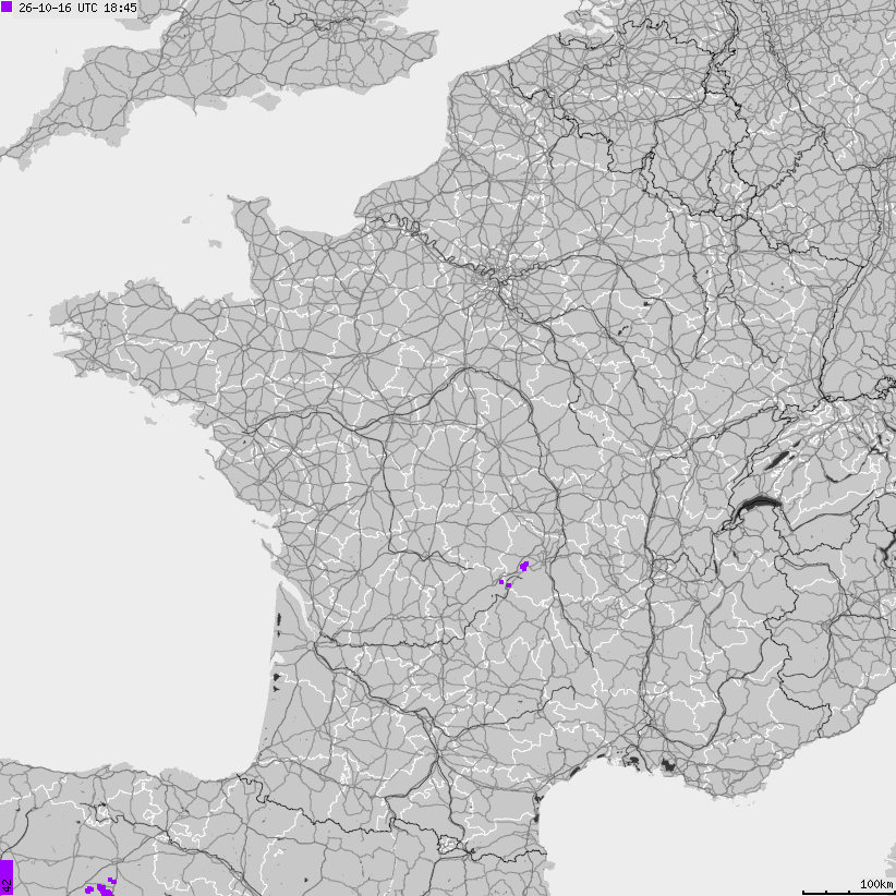 Mapa wyładowań atmosferycznych Francji