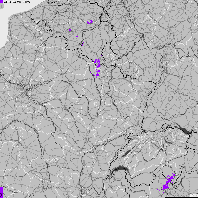 Mapa wyładowań atmosferycznych Francji