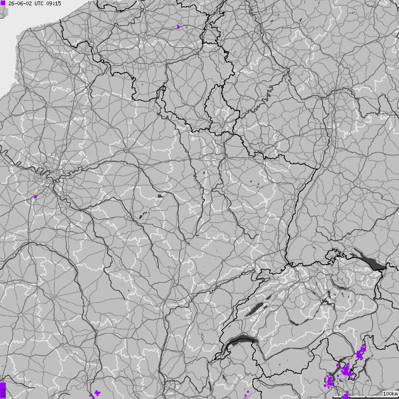 Mapa wyładowań atmosferycznych Francji