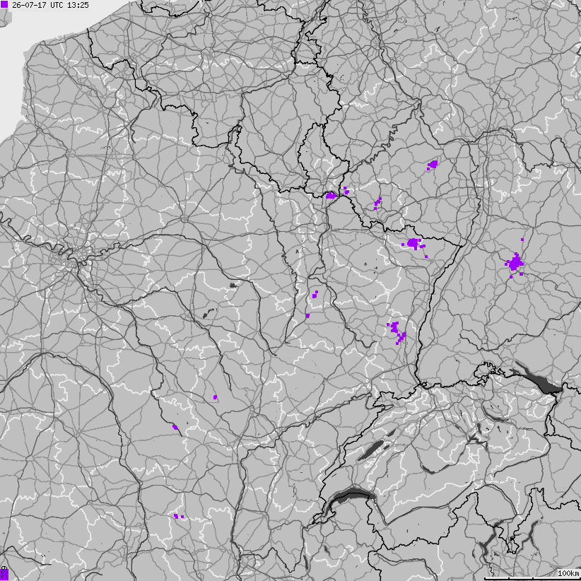Mapa wyładowań atmosferycznych Francji