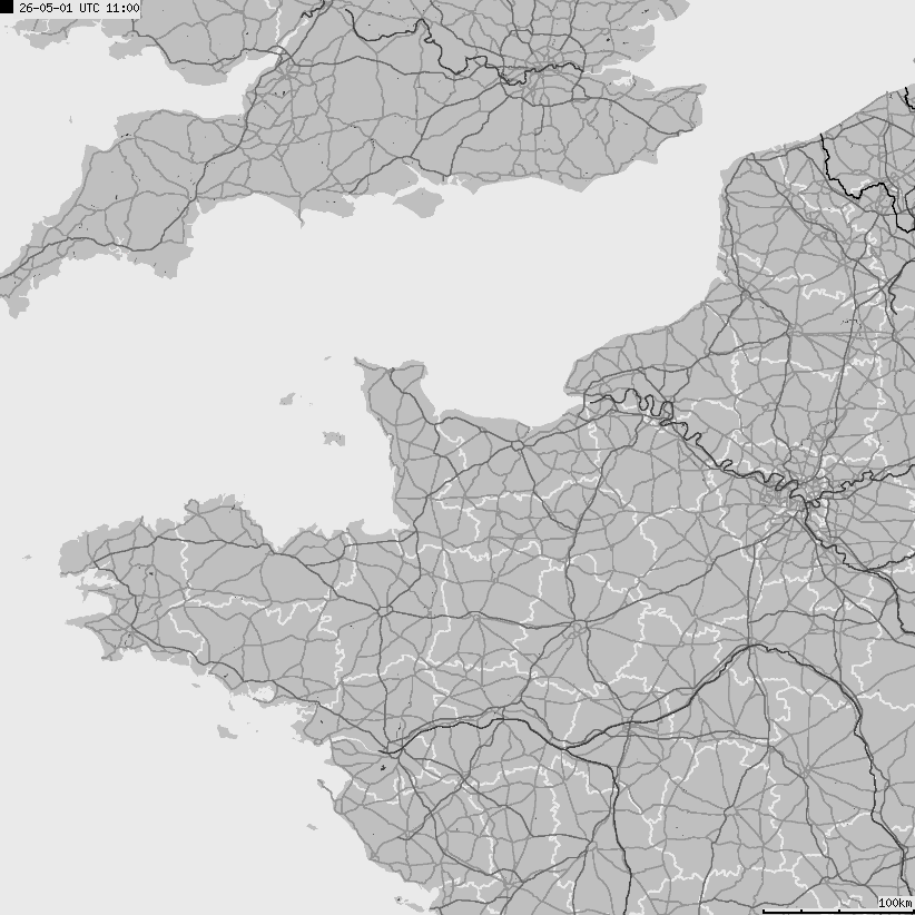 Mapa wyładowań atmosferycznych Francji