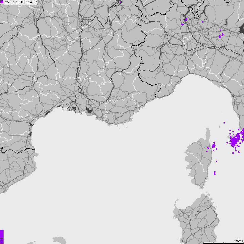 Mapa wyładowań atmosferycznych Francji