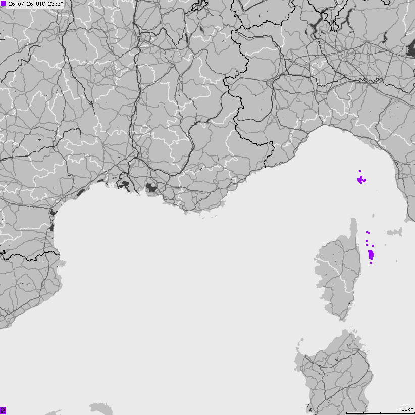 Mapa wyładowań atmosferycznych Francji