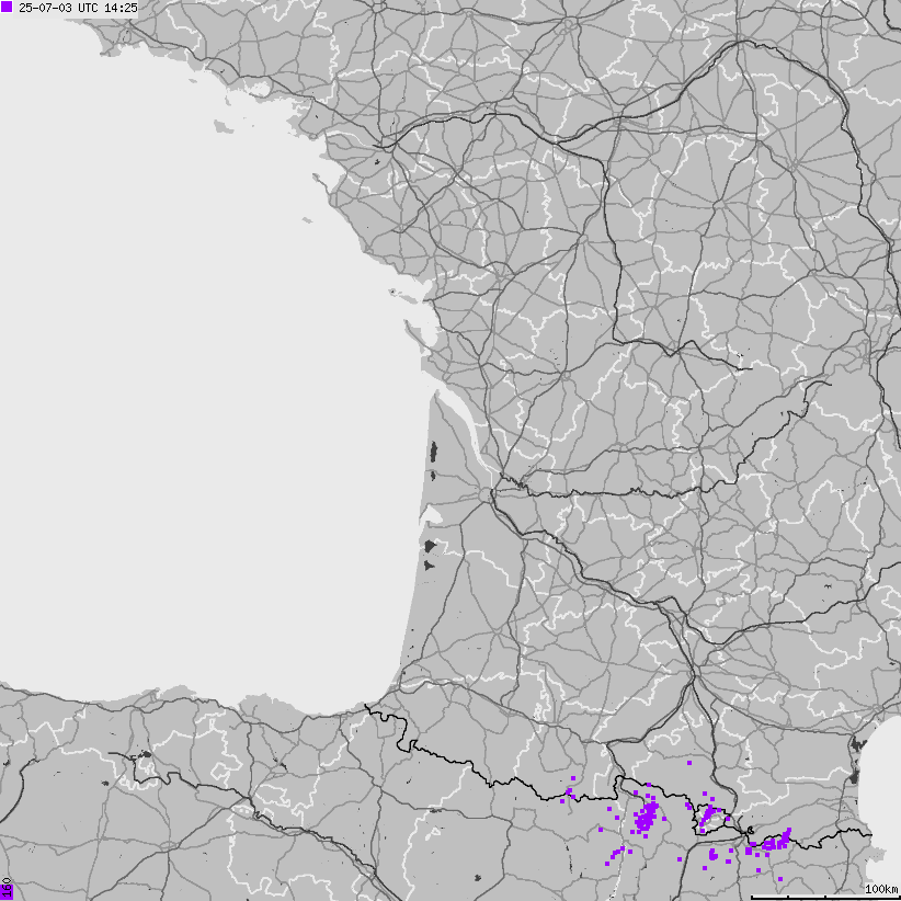 Mapa wyładowań atmosferycznych Francji