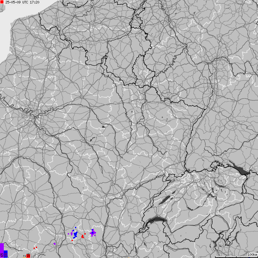 Mapa wyładowań atmosferycznych Francji