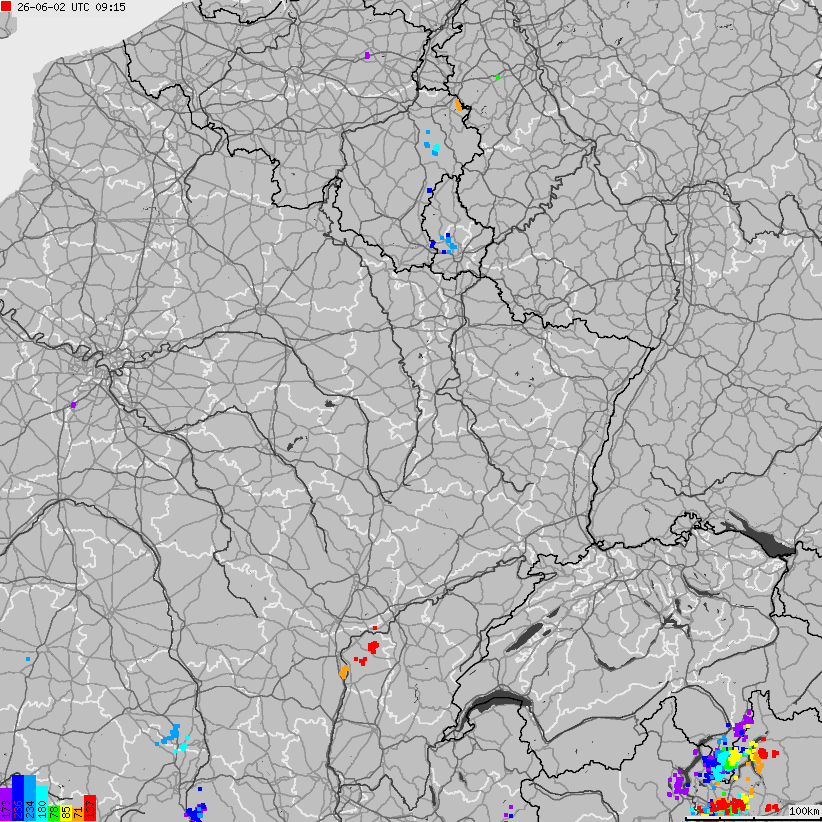 Mapa wyładowań atmosferycznych Francji
