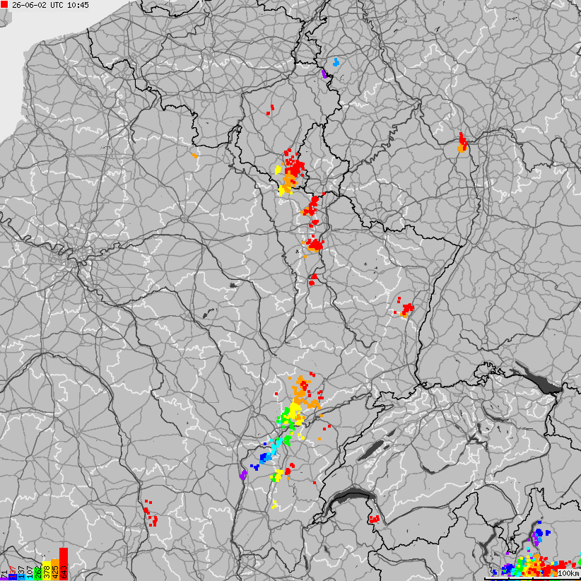 Mapa wyładowań atmosferycznych Francji