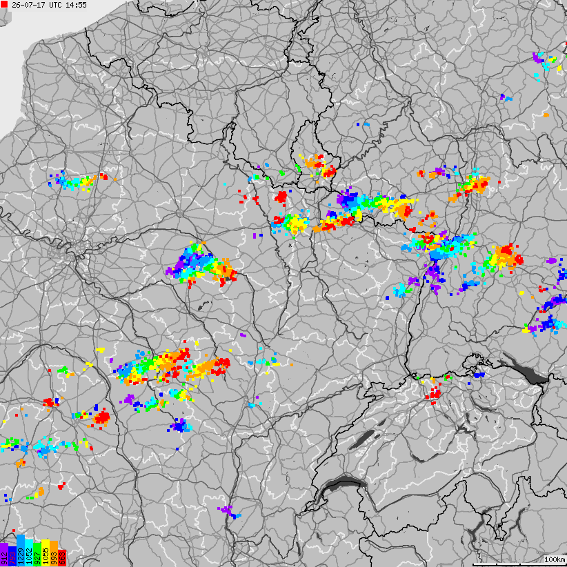 Mapa wyładowań atmosferycznych Francji