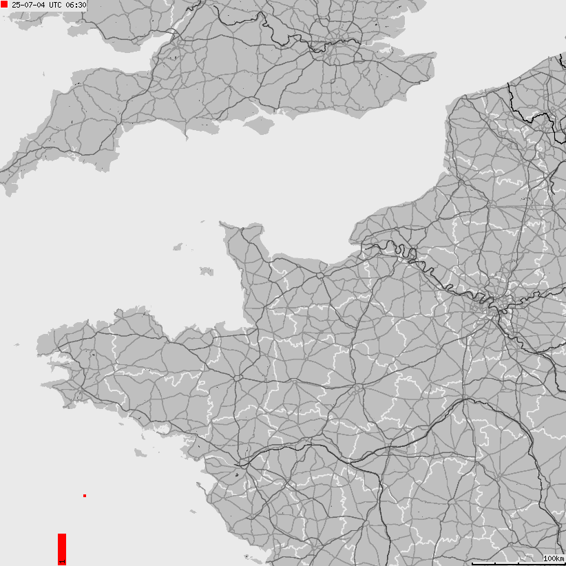 Mapa wyładowań atmosferycznych Francji