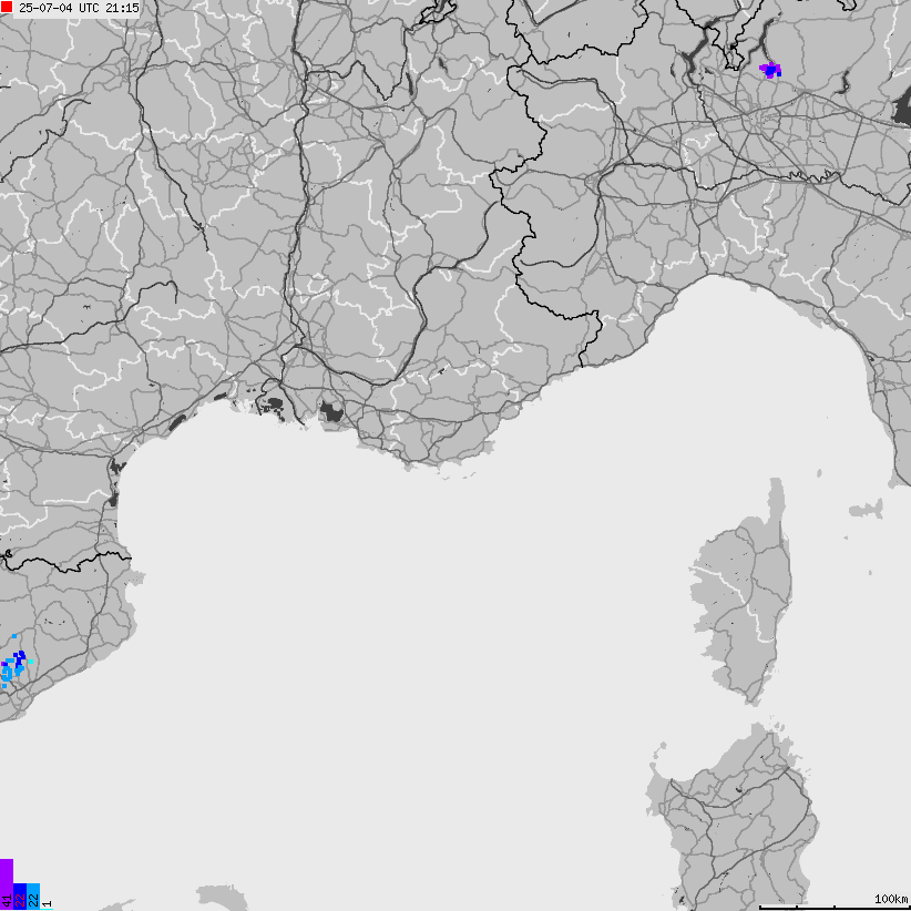 Mapa wyładowań atmosferycznych Francji