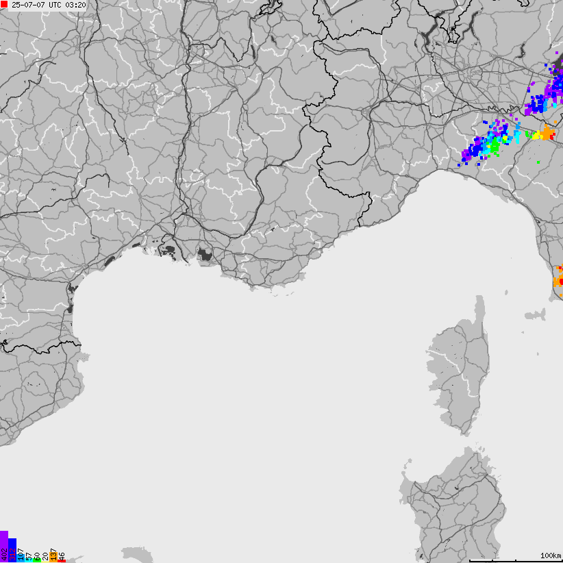 Mapa wyładowań atmosferycznych Francji