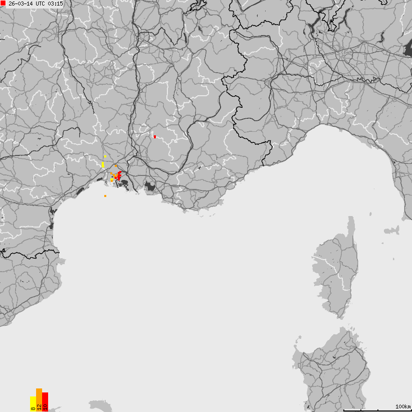 Mapa wyładowań atmosferycznych Francji
