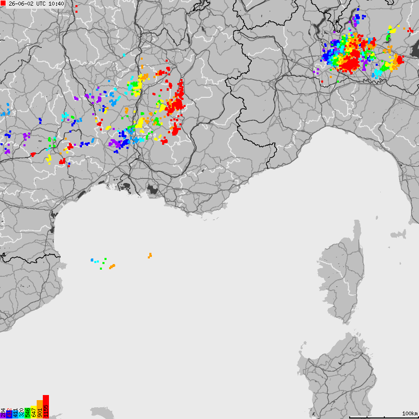Mapa wyładowań atmosferycznych Francji