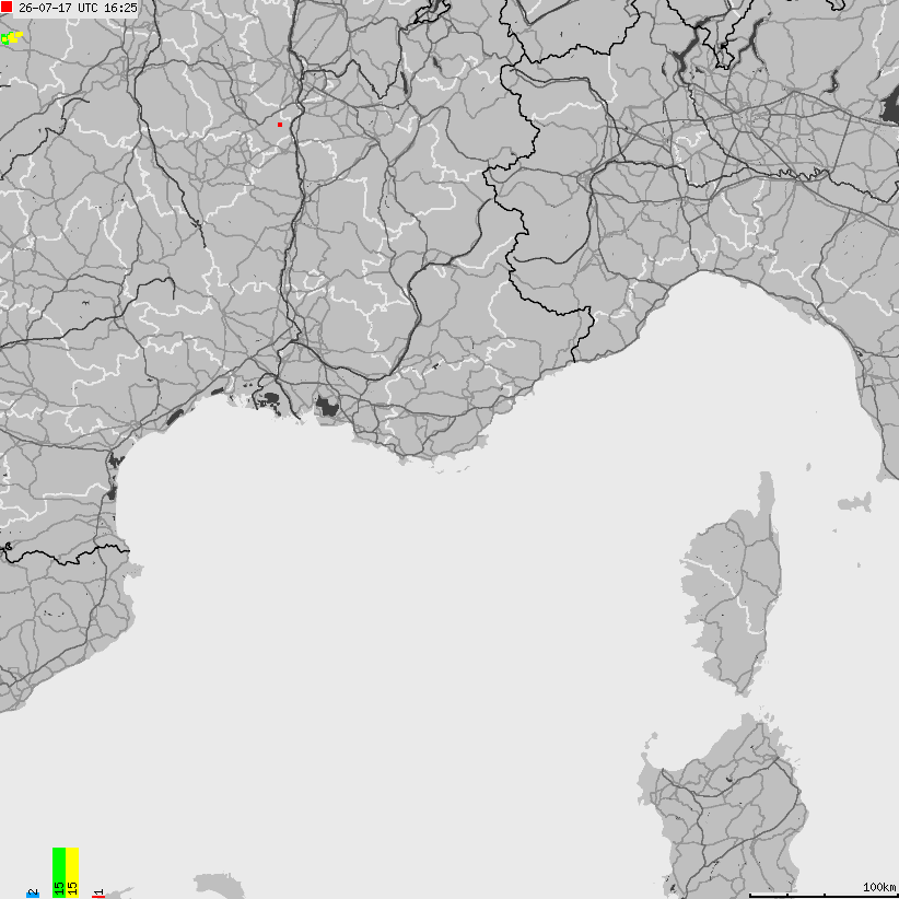Mapa wyładowań atmosferycznych Francji
