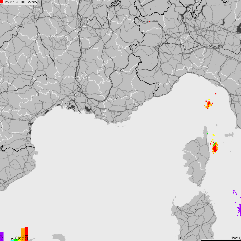 Mapa wyładowań atmosferycznych Francji