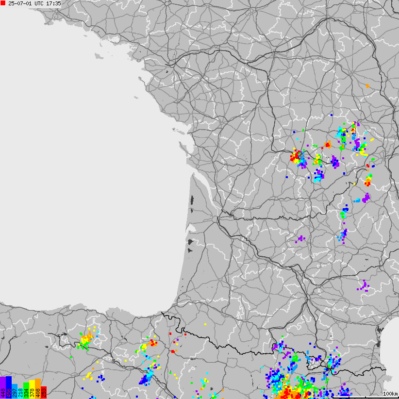 Mapa wyładowań atmosferycznych Francji