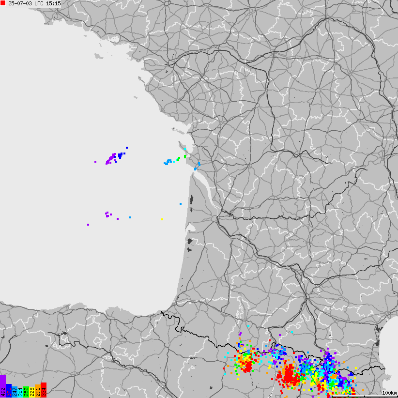 Mapa wyładowań atmosferycznych Francji