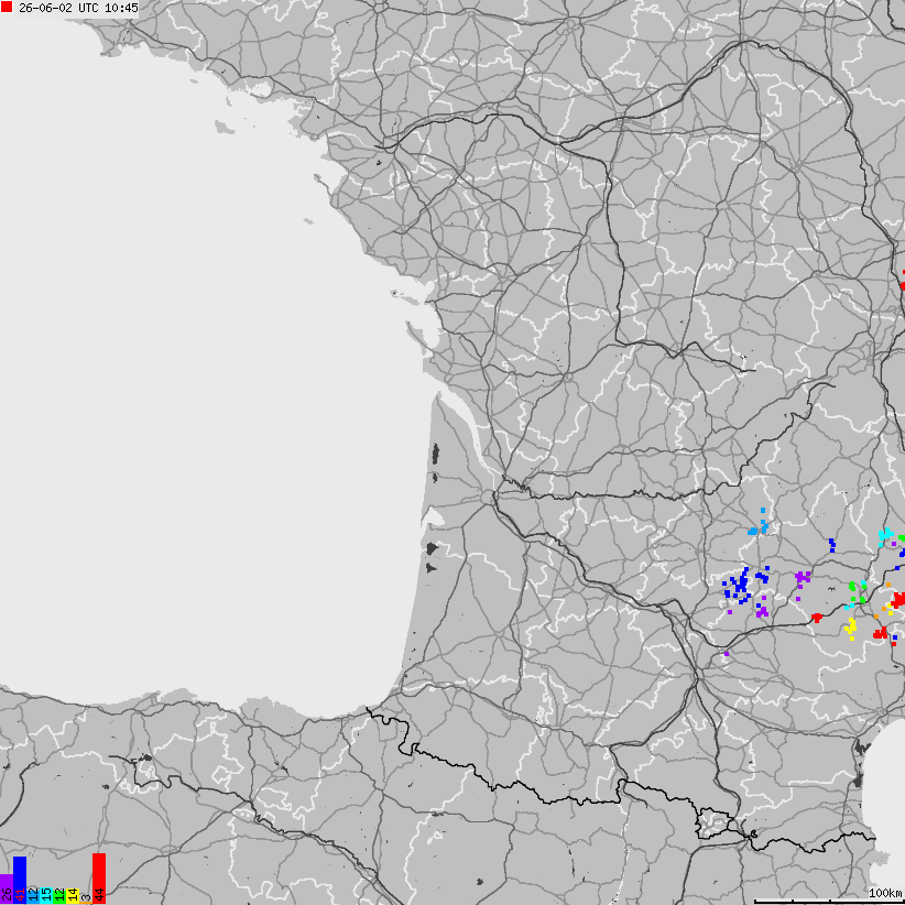 Mapa wyładowań atmosferycznych Francji
