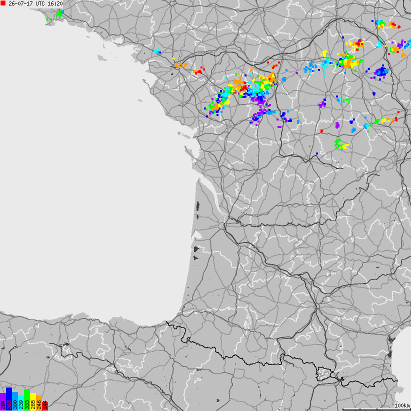 Mapa wyładowań atmosferycznych Francji