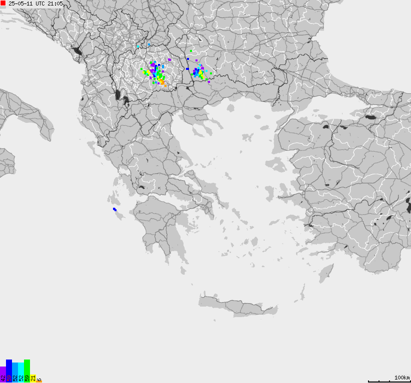 Mapa wyładowań atmosferycznych Grecji