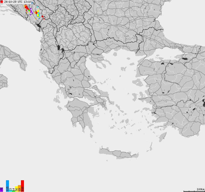 Mapa wyładowań atmosferycznych Grecji