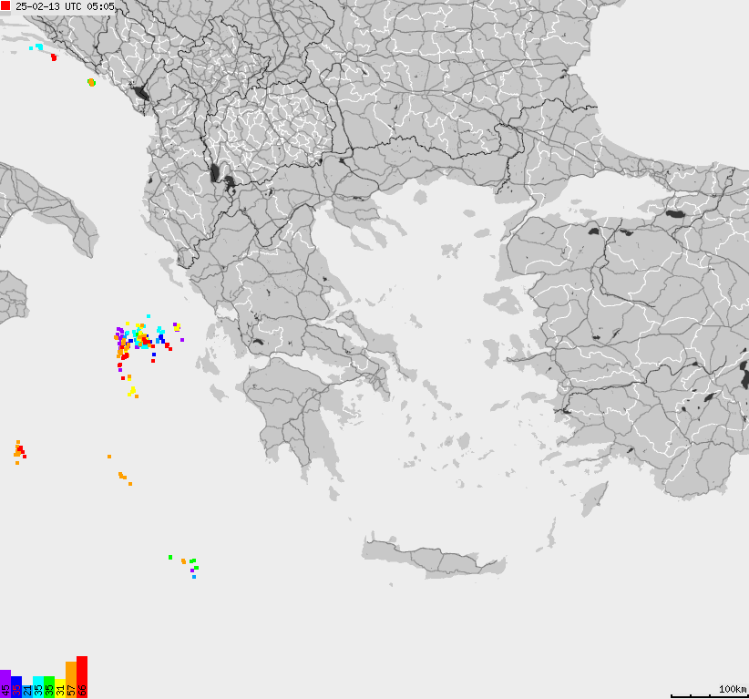 Mapa wyładowań atmosferycznych Grecji