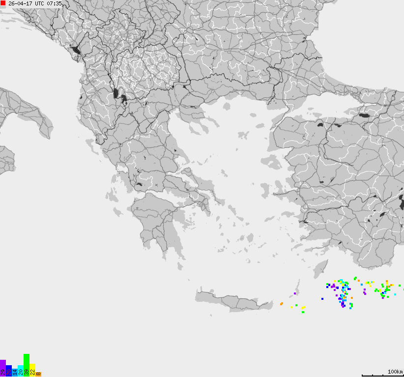 Mapa wyładowań atmosferycznych Grecji