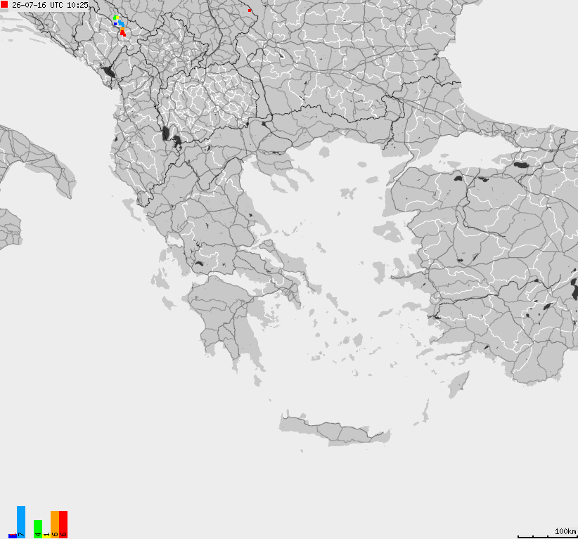 Mapa wyładowań atmosferycznych Grecji