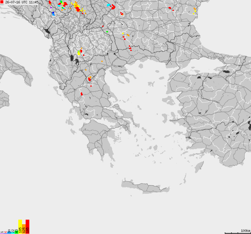 Mapa wyładowań atmosferycznych Grecji