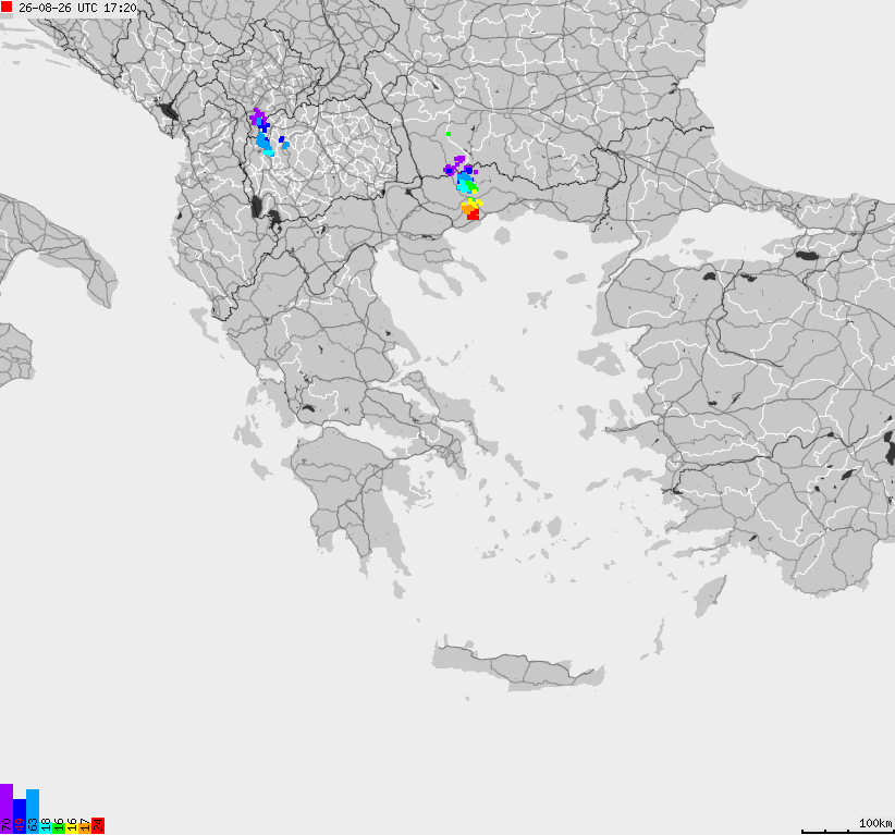 Mapa wyładowań atmosferycznych Grecji